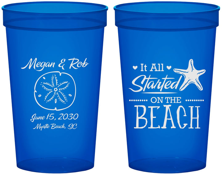 Custom Wedding 22 oz Translucent Cups - Started On The Beach | 298