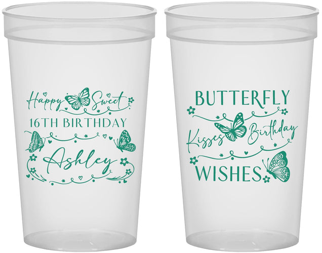 Custom 16th Birthday 22 oz Translucent Cups - Butterfly Wishes | 300001