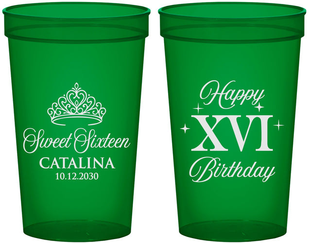 Custom 16th Birthday 22 oz Translucent Cups - Tiara | 300002
