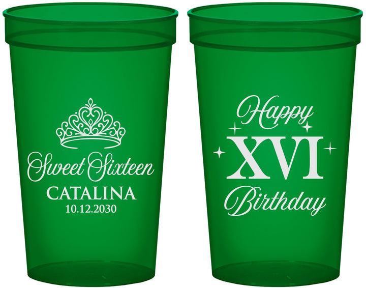 Custom 16th Birthday 22 oz Translucent Cups - Tiara | 300002