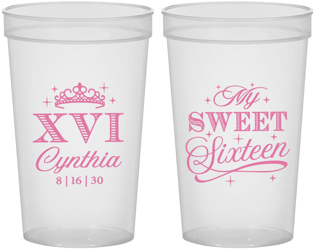Custom 16th Birthday 22 oz Translucent Cups - Tiara | 300003