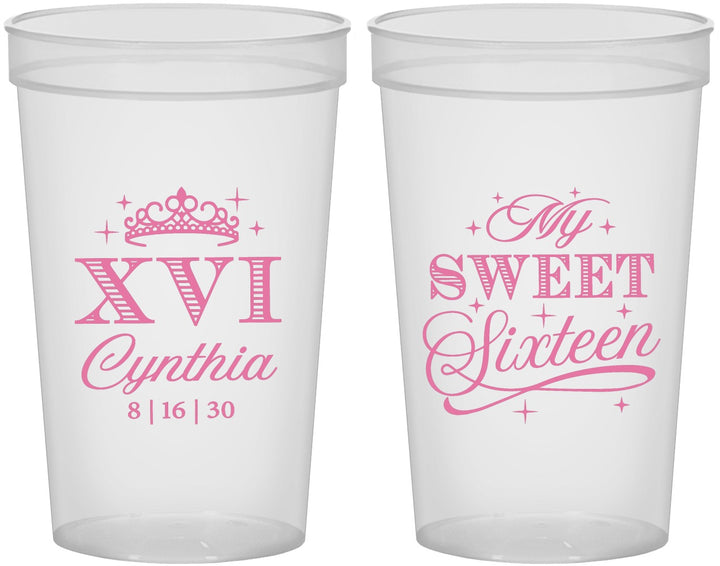 Custom 16th Birthday 22 oz Translucent Cups - Tiara | 300003