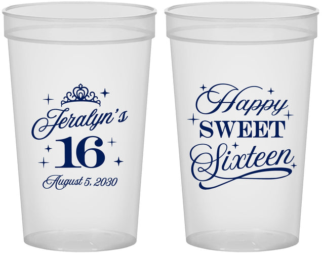 Custom 16th Birthday 22 oz Translucent Cups - Tiara | 300004