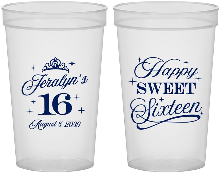 Custom 16th Birthday 22 oz Translucent Cups - Tiara | 300004