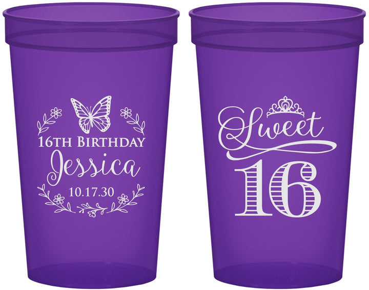 Custom 16th Birthday 22 oz Translucent Cups - Butterfly | 300005