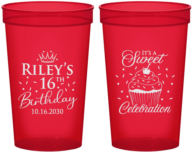 Custom 16th Birthday 22 oz Translucent Cups - Cupcake | 300006