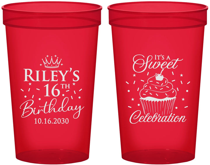 Custom 16th Birthday 22 oz Translucent Cups - Cupcake | 300006