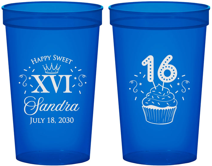 Custom 16th Birthday 22 oz Translucent Cups - Cupcake | 300007
