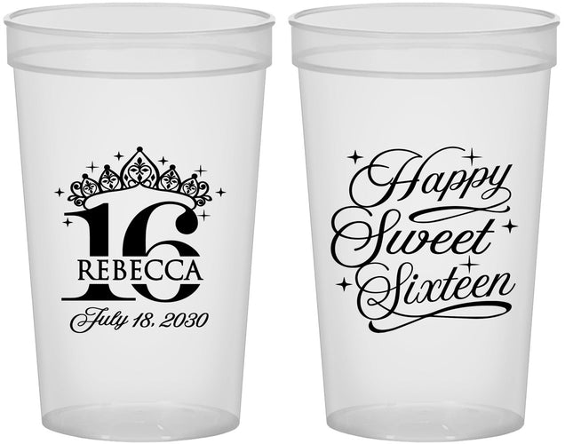 Custom 16th Birthday 22 oz Translucent Cups - Tiara | 300008