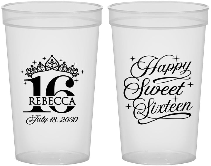 Custom 16th Birthday 22 oz Translucent Cups - Tiara | 300008