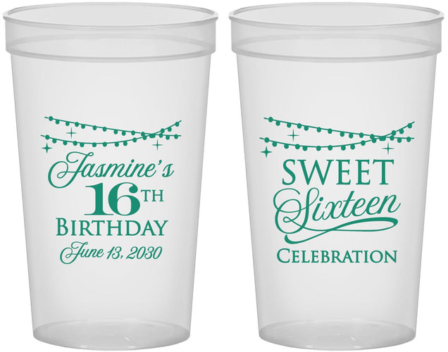 Custom 16th Birthday 22 oz Translucent Cups - String Lights | 300009