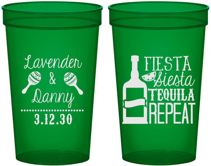 Custom Wedding 22 oz Translucent Cups - Fiesta Siesta Tequila Repeat | 306