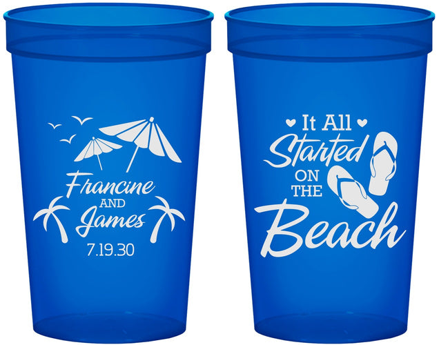 Custom Wedding 22 oz Translucent Cups - Started On The Beach | 310