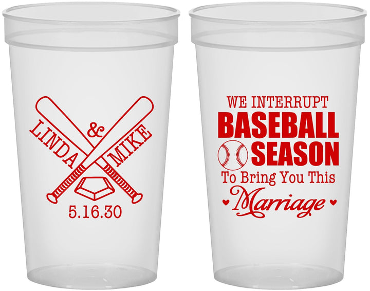 Custom Wedding 22 oz Translucent Cups - We Interrupt Baseball | 313