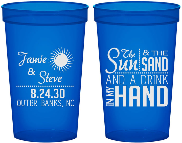 Custom Wedding 22 oz Translucent Cups - Sun Sand Drink In My Hand | 319