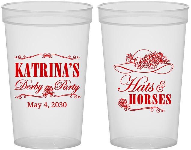 Custom Derby Day 22 oz Translucent Cups - Hats And Horses | 320005