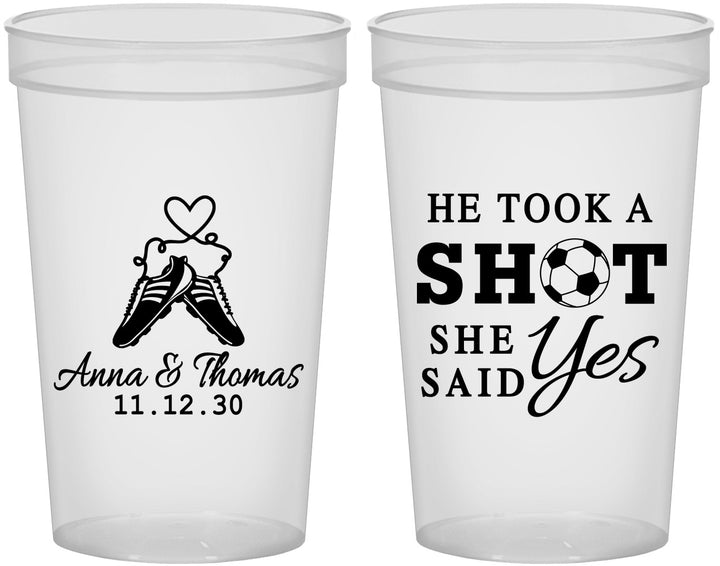 Custom Wedding 22 oz Translucent Cups - Took A Shot Soccer | 322
