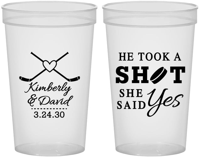 Custom Wedding 22 oz Translucent Cups - Took A Shot Hockey | 323