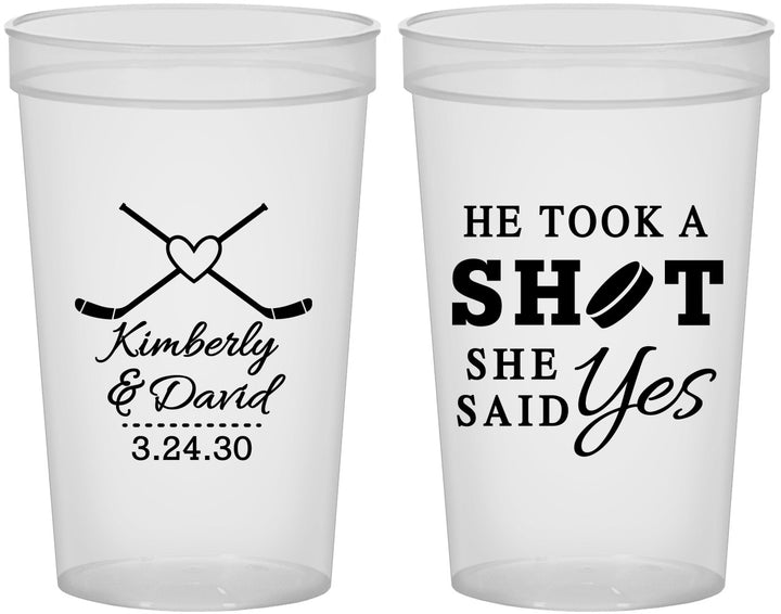 Custom Wedding 22 oz Translucent Cups - Took A Shot Hockey | 323