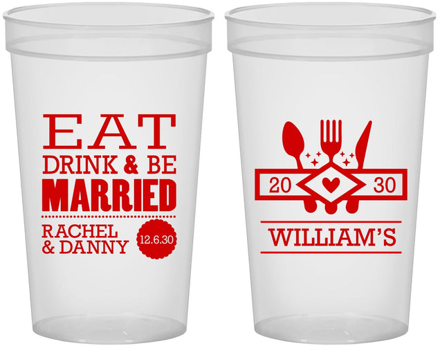 Custom Wedding 22 oz Translucent Cups - Eat Drink Be Married | 324