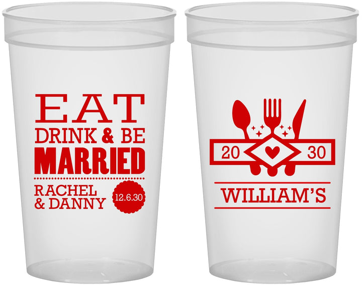 Custom Wedding 22 oz Translucent Cups - Eat Drink Be Married | 324