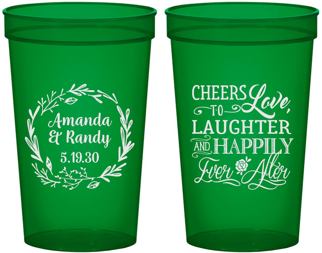 Custom Wedding 22 oz Translucent Cups - Love Laughter Happily | 326