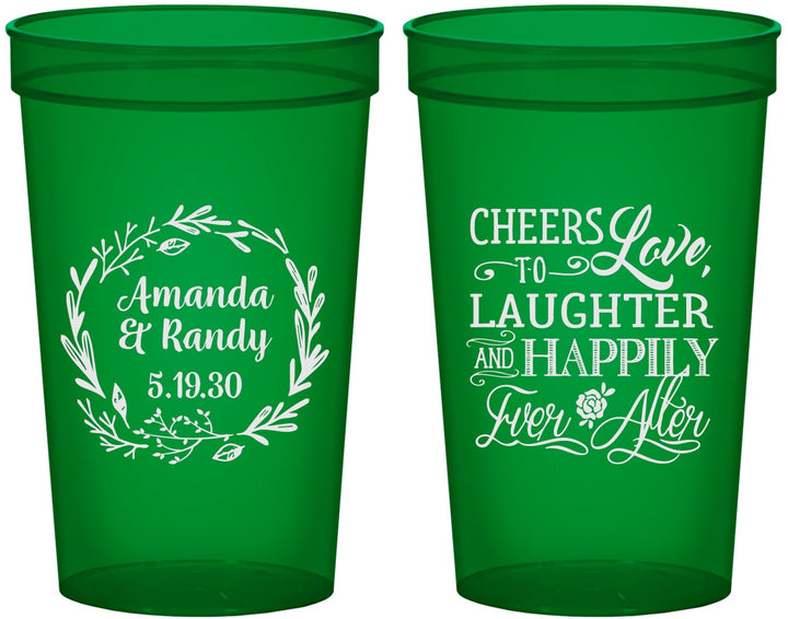 Custom Wedding 22 oz Translucent Cups - Love Laughter Happily | 326