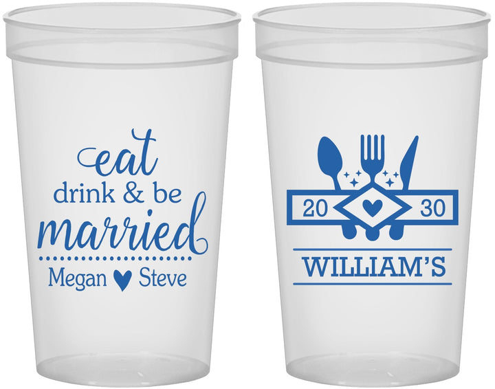 Custom Wedding 22 oz Translucent Cups - Eat Drink Be Married | 327