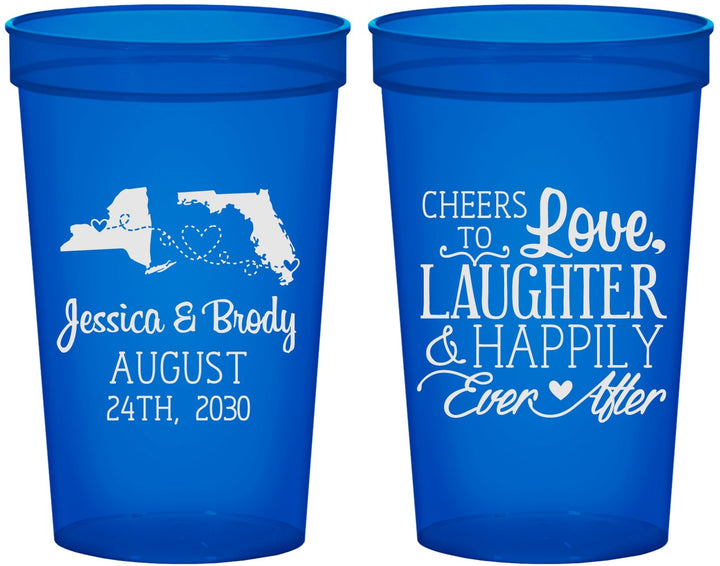 Custom Wedding 22 oz Translucent Cups - Love Laughter Happily | 329