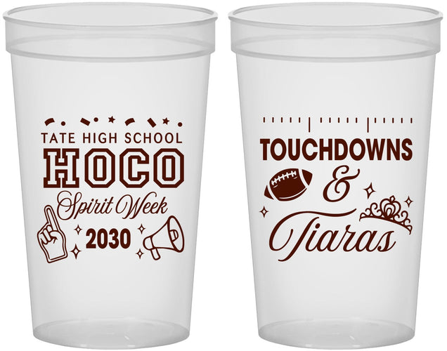 Custom Homecoming 22 oz Translucent Cups - Touchdowns And Tiaras | 330010