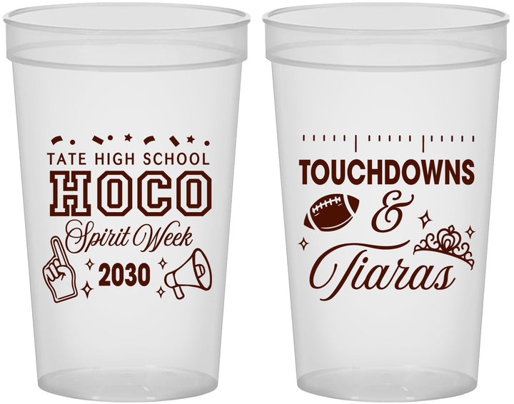 Custom Homecoming 22 oz Translucent Cups - Touchdowns And Tiaras | 330010