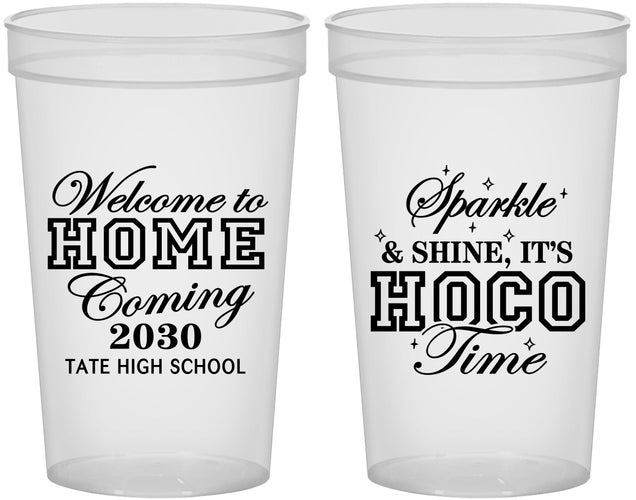 Custom Homecoming 22 oz Translucent Cups - Sparkle Shine Hoco Time | 330017