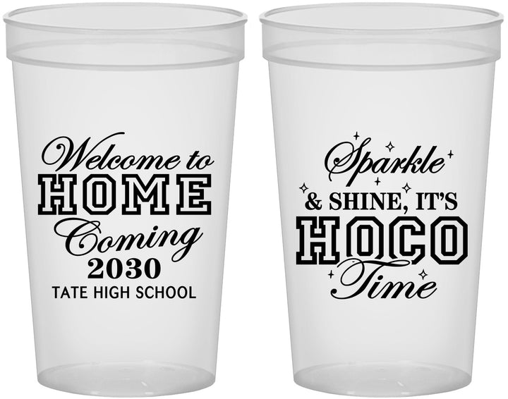 Custom Homecoming 22 oz Translucent Cups - Sparkle Shine Hoco Time | 330017