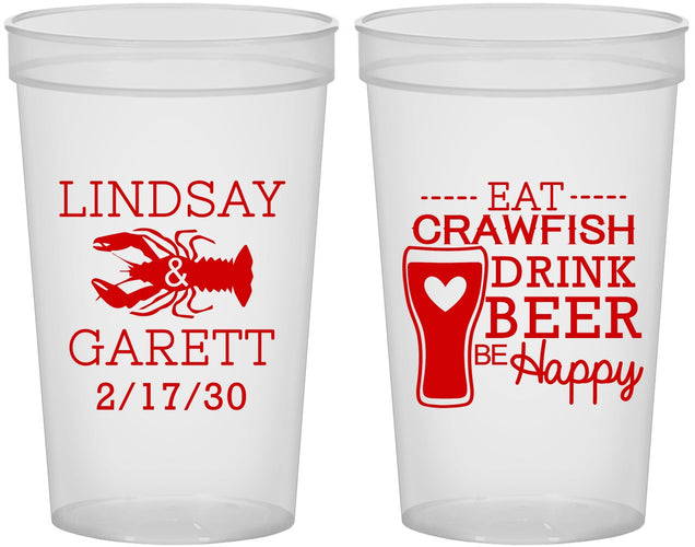 Custom Wedding 22 oz Translucent Cups - Crawfish Boil | 333