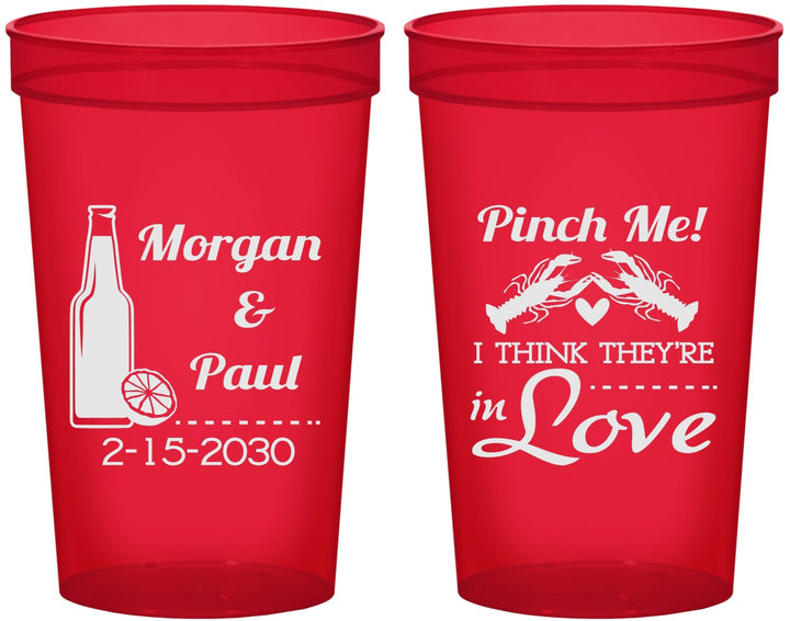 Custom Wedding 22 oz Translucent Cups - Crawfish Boil Pinch Me | 337