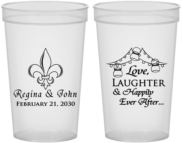 Custom Wedding 22 oz Translucent Cups - Love Laughter Happily | 338