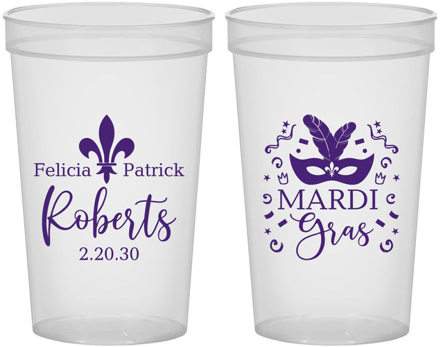 Custom Wedding 22 oz Translucent Cups - Mardi Gras | 339