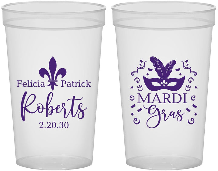Custom Wedding 22 oz Translucent Cups - Mardi Gras | 339