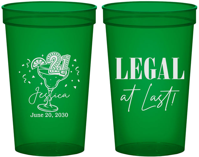 Custom 21st Birthday 22 oz Translucent Cups - Legal At Last | 340005