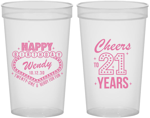 Custom 21st Birthday 22 oz Translucent Cups - Vegas | 340007