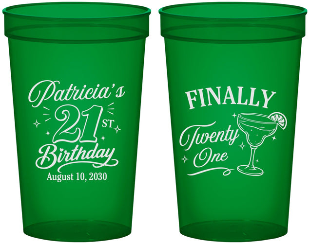 Custom 21st Birthday 22 oz Translucent Cups - Finally Twenty One | 340008