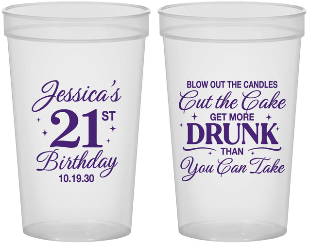 Custom 21st Birthday 22 oz Translucent Cups - Candles Cake Drunk | 340010