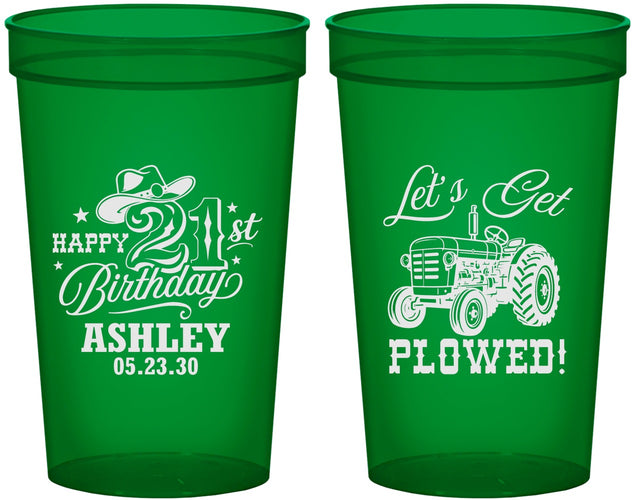 Custom 21st Birthday 22 oz Translucent Cups - Lets Get Plowed | 340012