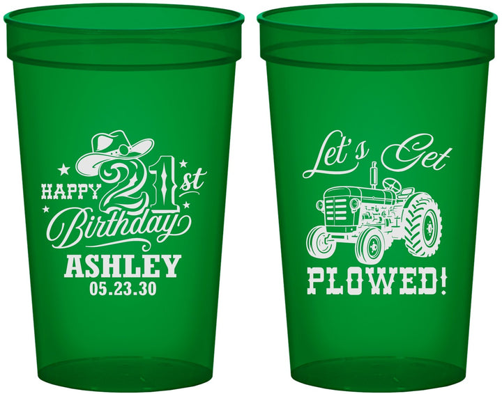 Custom 21st Birthday 22 oz Translucent Cups - Lets Get Plowed | 340012
