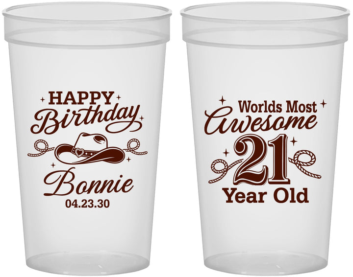 Custom 21st Birthday 22 oz Translucent Cups - Cowgirl | 340013