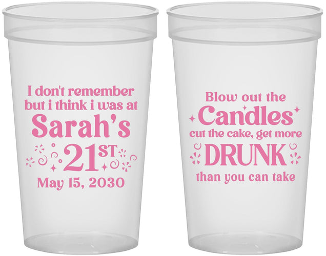 Custom 21st Birthday 22 oz Translucent Cups - Candles Cake Drunk | 340017