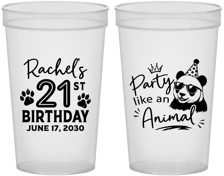 Custom 21st Birthday 22 oz Translucent Cups - Party Like An Animal Panda | 340021
