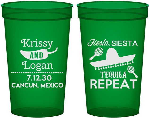 Custom Wedding 22 oz Translucent Cups - Fiesta Siesta Tequila Repeat | 344