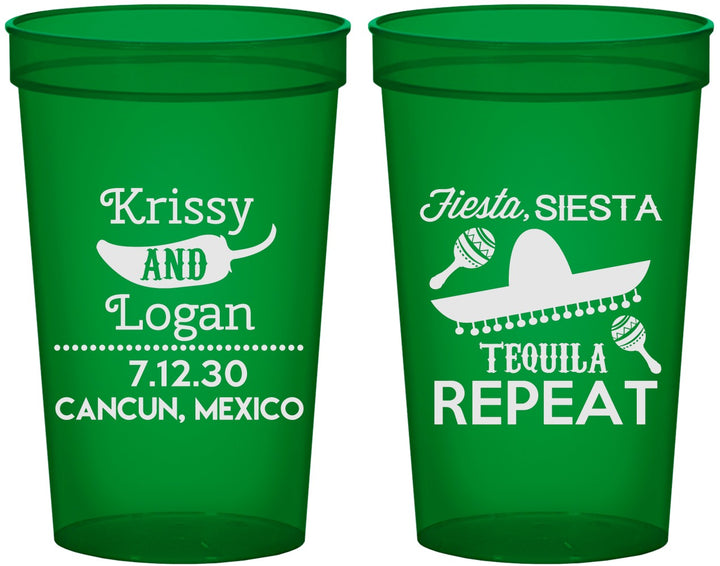 Custom Wedding 22 oz Translucent Cups - Fiesta Siesta Tequila Repeat | 344