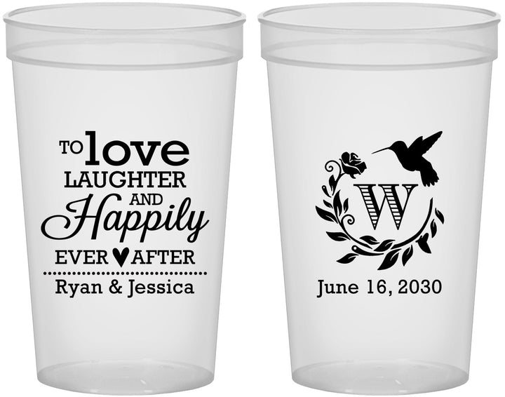 Custom Wedding 22 oz Translucent Cups - Love Laughter Happily | 345